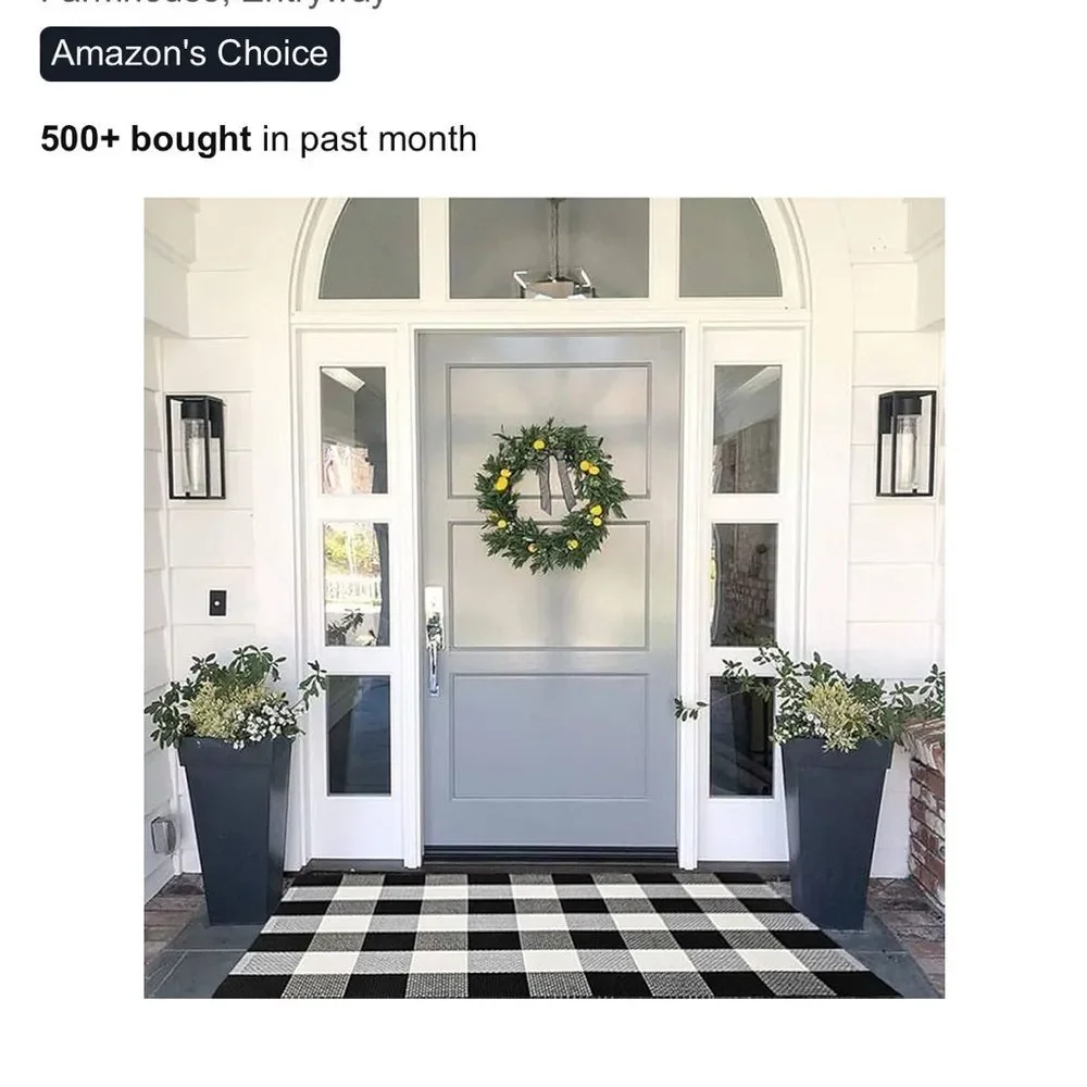 Black and White Checkered Outdoor Rug NEW farmhouse 27.5 x 43 inches